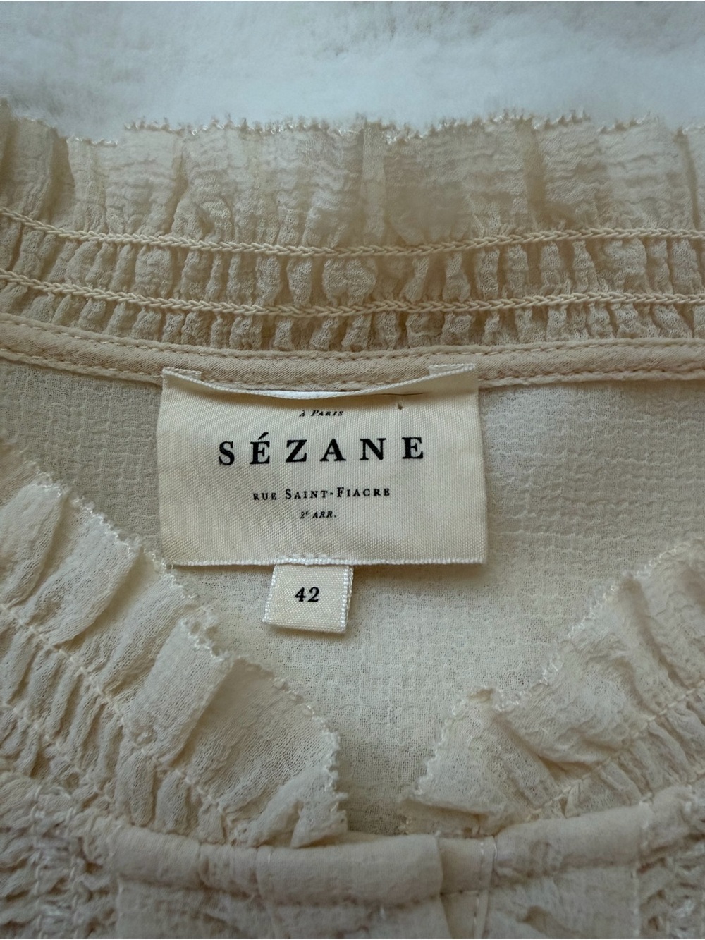 💫 SÉZANE Gasby Victoriana Ruffle Shirt Cream Ecru EU 42 US 10 L - Picture 10 of 15